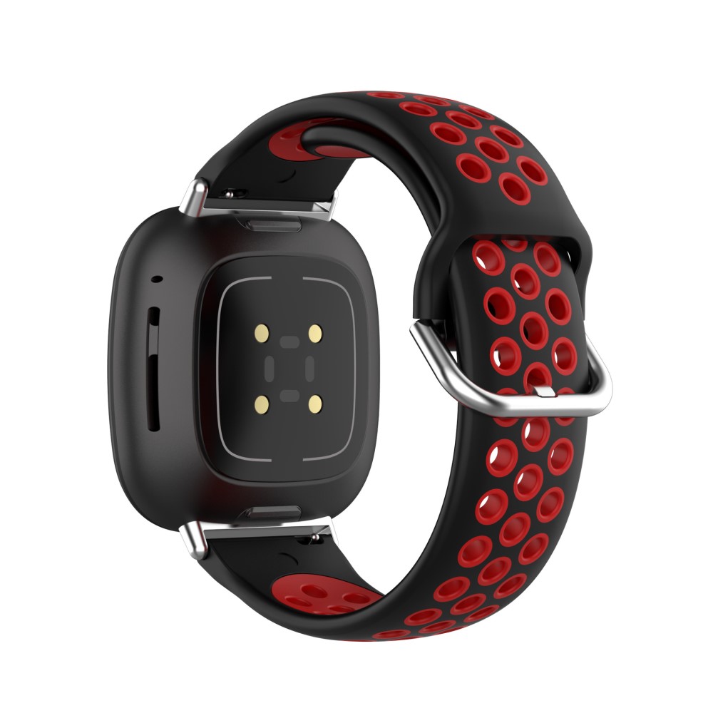  Silikon Träningsarmband Armband Versa 3/Fitbit Sense - Svart/Röd