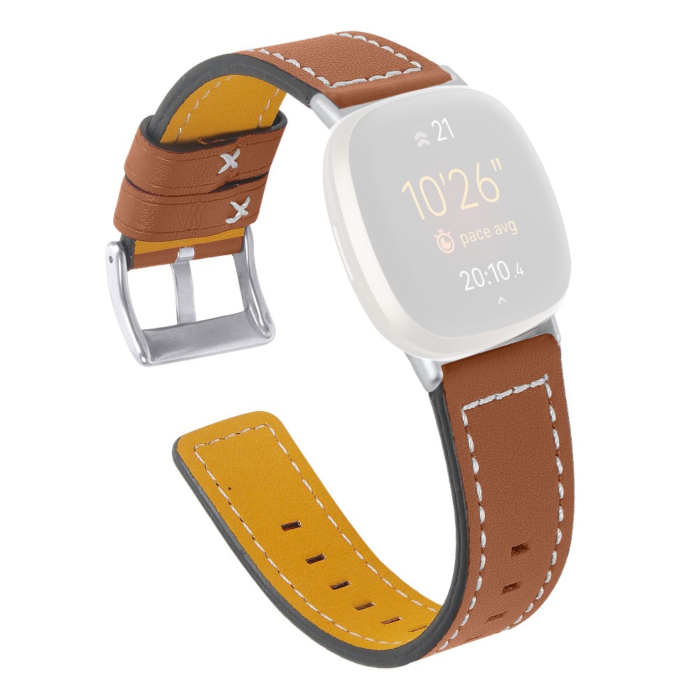  Äkta Läder Armband Versa 3/Fitbit Sense - Brun