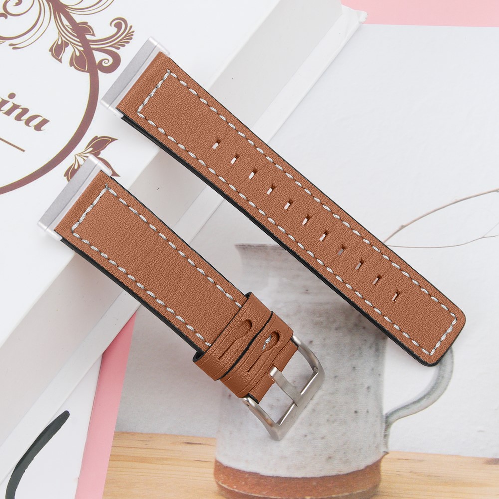  Äkta Läder Armband Versa 3/Fitbit Sense - Brun