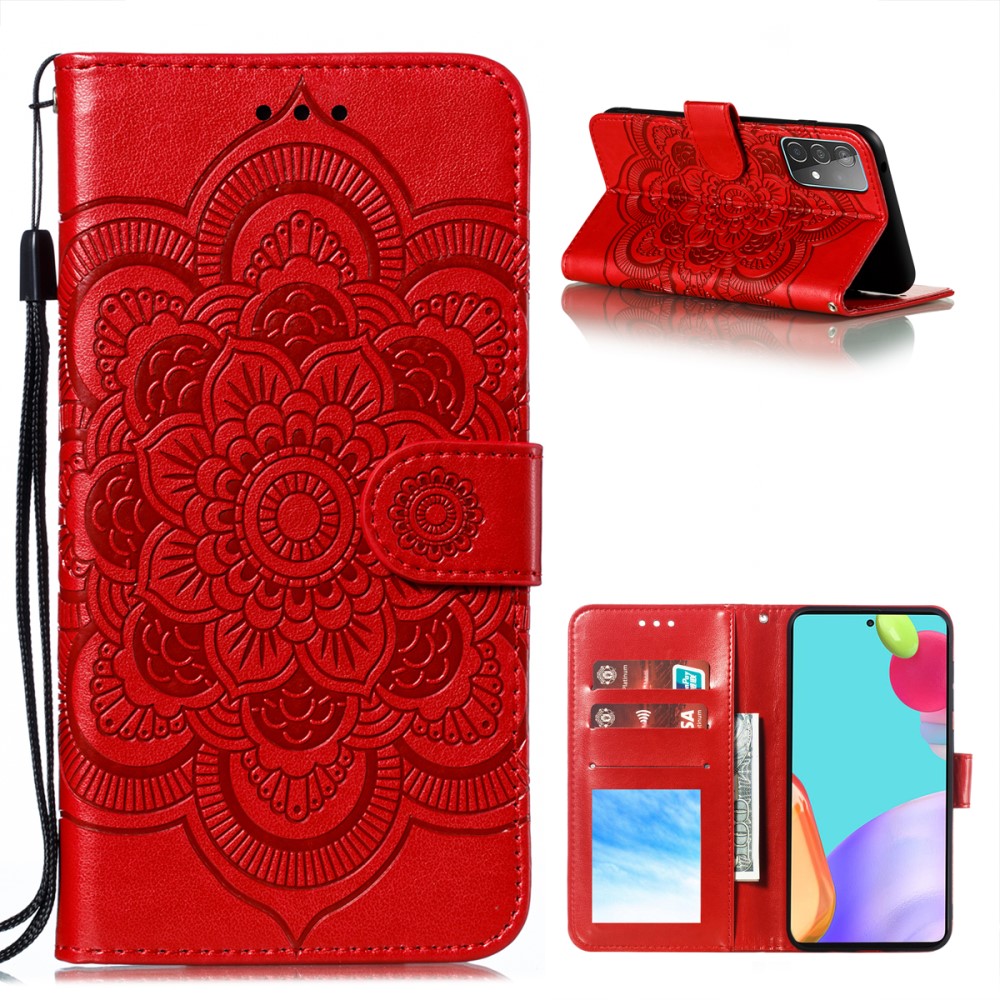  Samsung Galaxy A52 / A52s - Mandala Läder Fodral - Röd