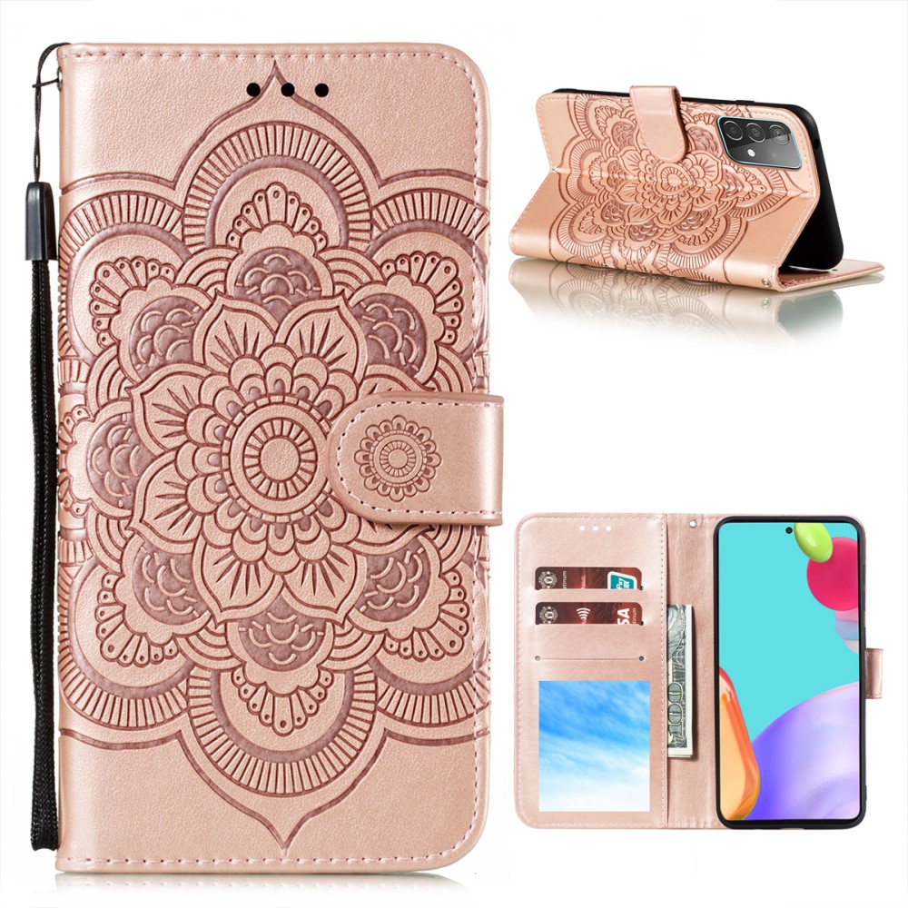  Samsung Galaxy A52 / A52s - Mandala Läder Fodral - Roséguld