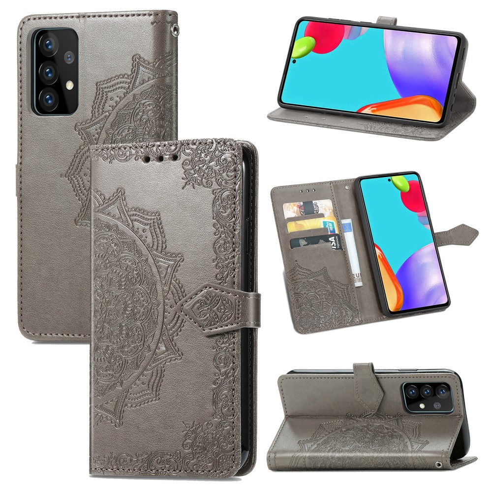  Samsung Galaxy A52 / A52s - Mandala Läder Fodral - Grå