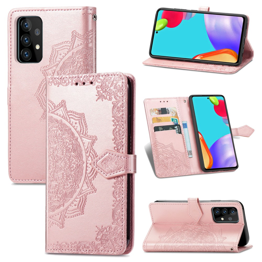  Samsung Galaxy A52 / A52s - Mandala Läder Fodral - Roséguld