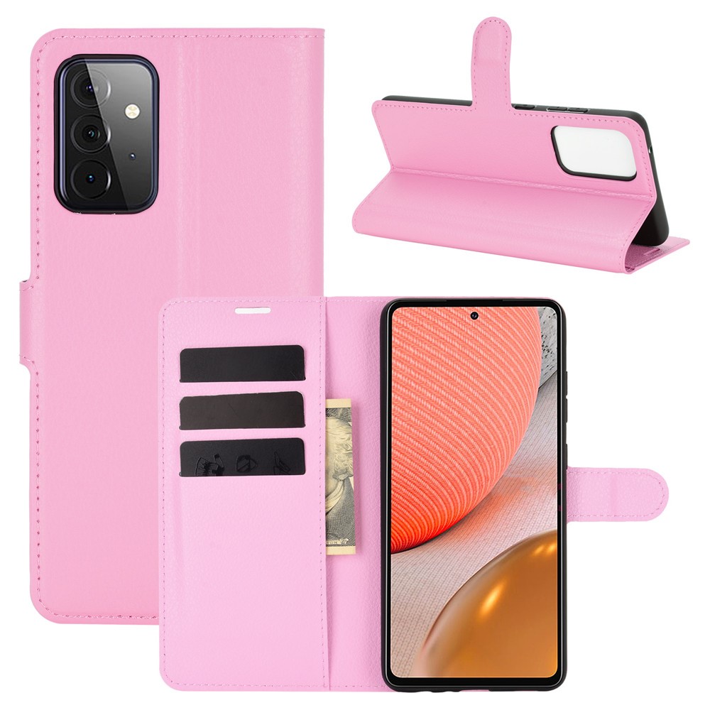  Samsung Galaxy A72 - Litchi Läder Fodral - Ljus Rosa
