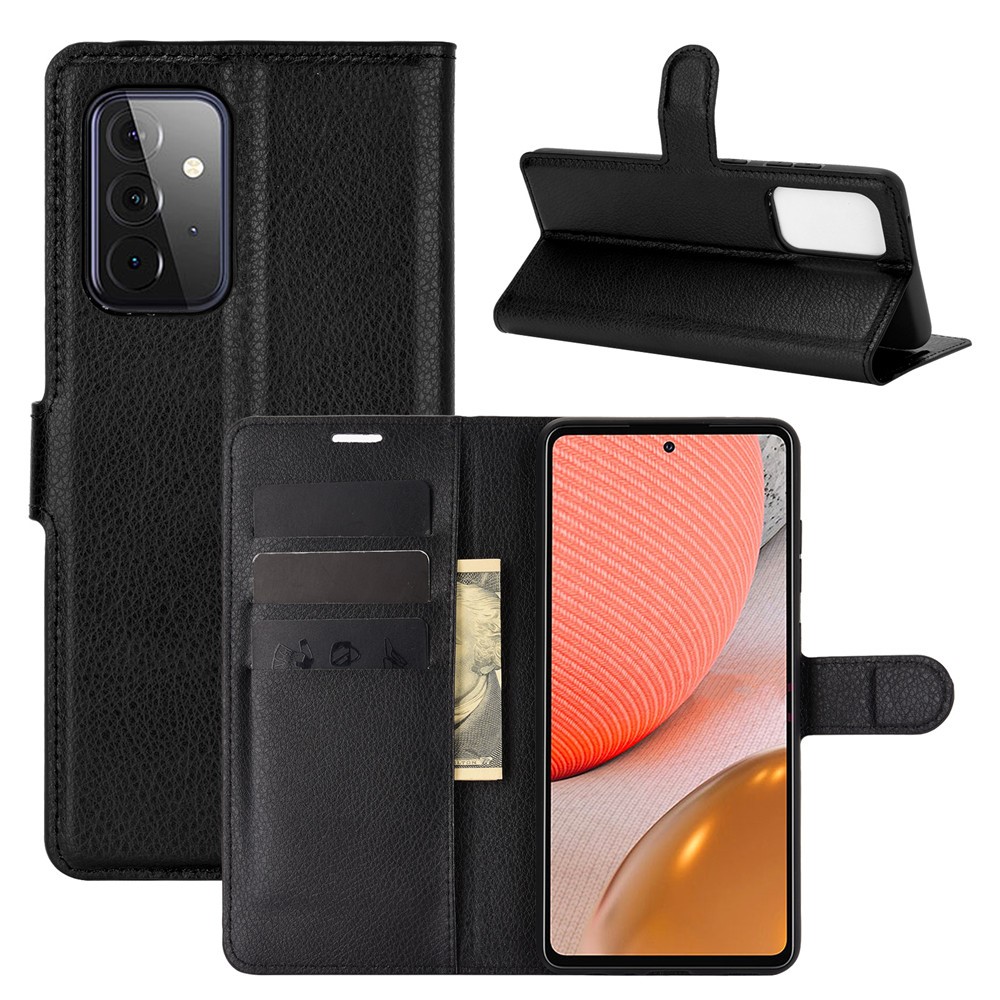  Samsung Galaxy A72 - Litchi Läder Fodral - Svart
