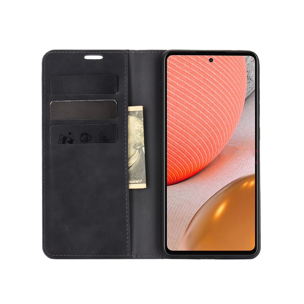  Samsung Galaxy A72 - Silkeslent Läder Fodral - Svart