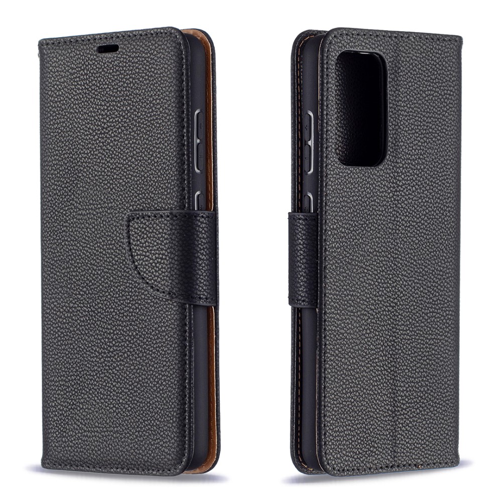  Samsung Galaxy A72 - Litchi Textur Läder Fodral - Svart
