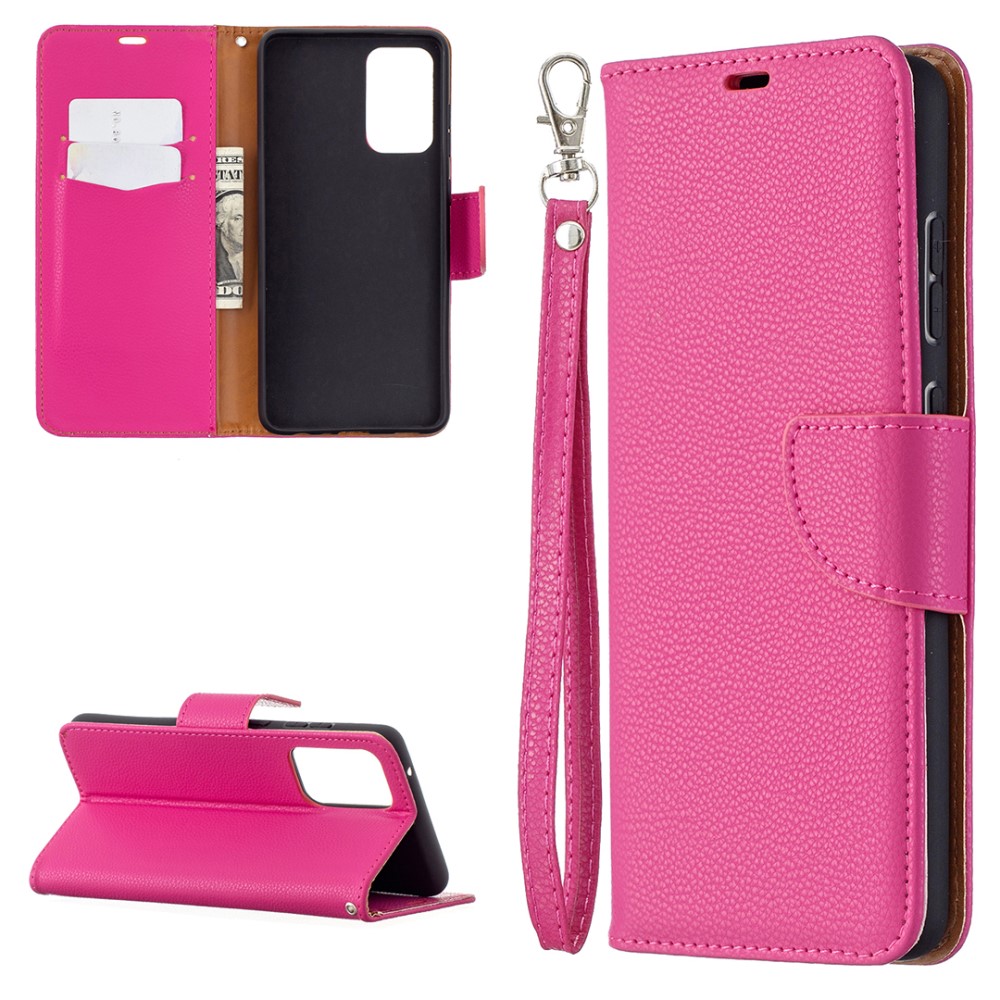 Samsung Galaxy A72 - Litchi Textur Läder Fodral - Rosa