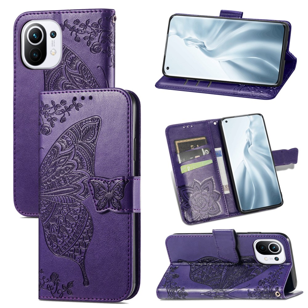  Xiaomi Mi 11 - Butterfly Läder Fodral - Lila