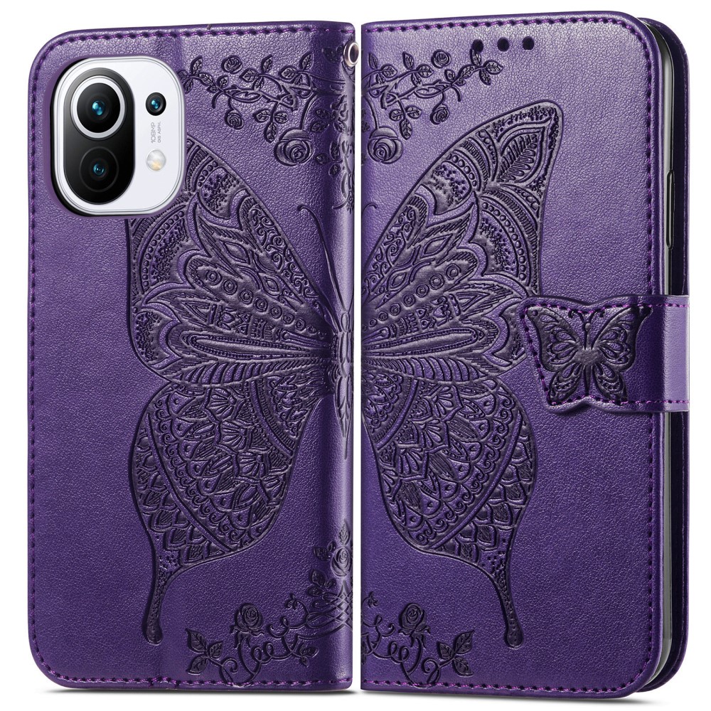 Xiaomi Mi 11 - Butterfly Läder Fodral - Lila
