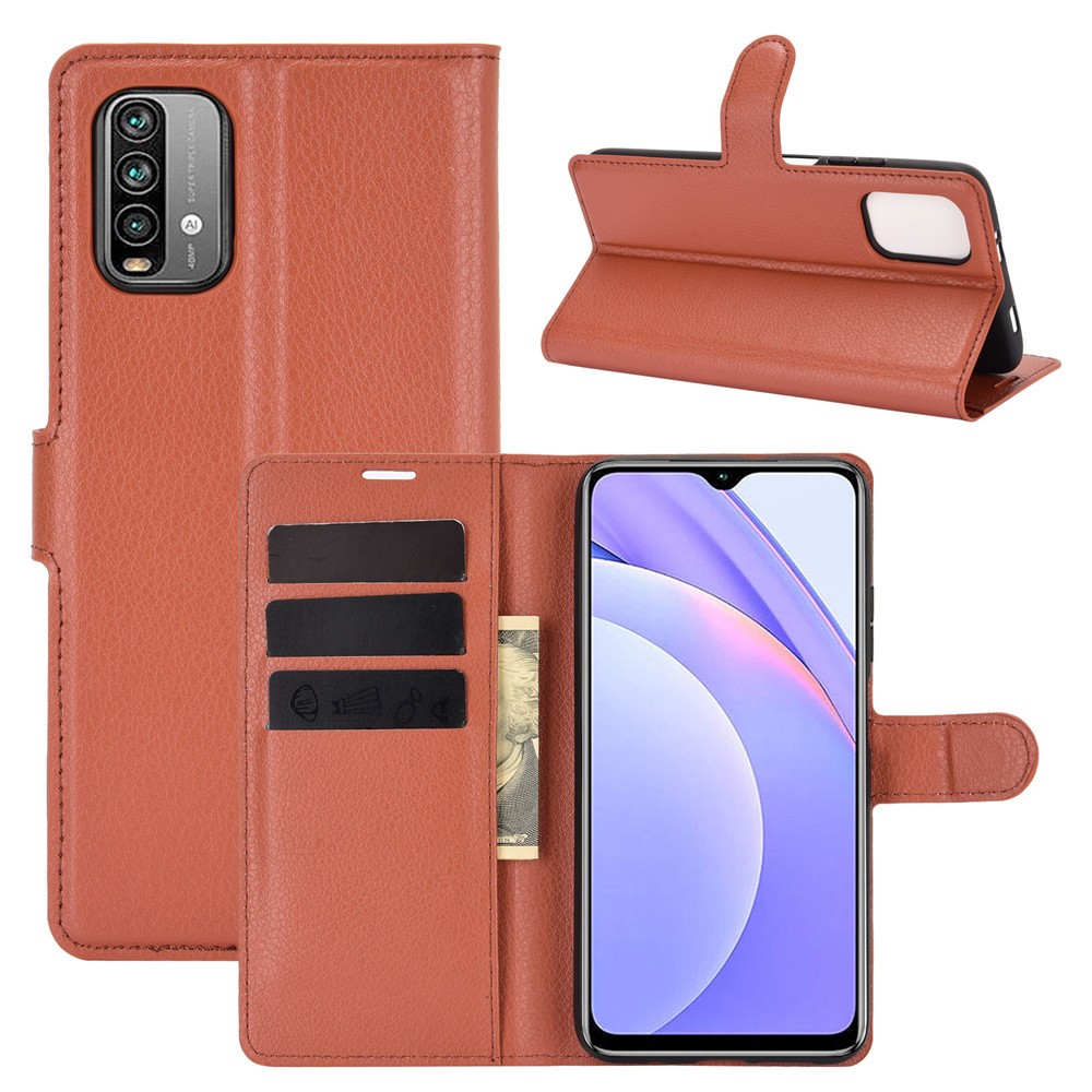  Xiaomi Redmi 9T - Litchi Läder Fodral - Brun