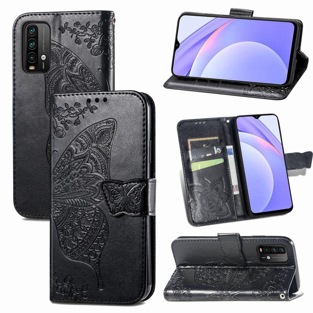  Xiaomi Redmi 9T - Butterfly Läder Fodral - Svart