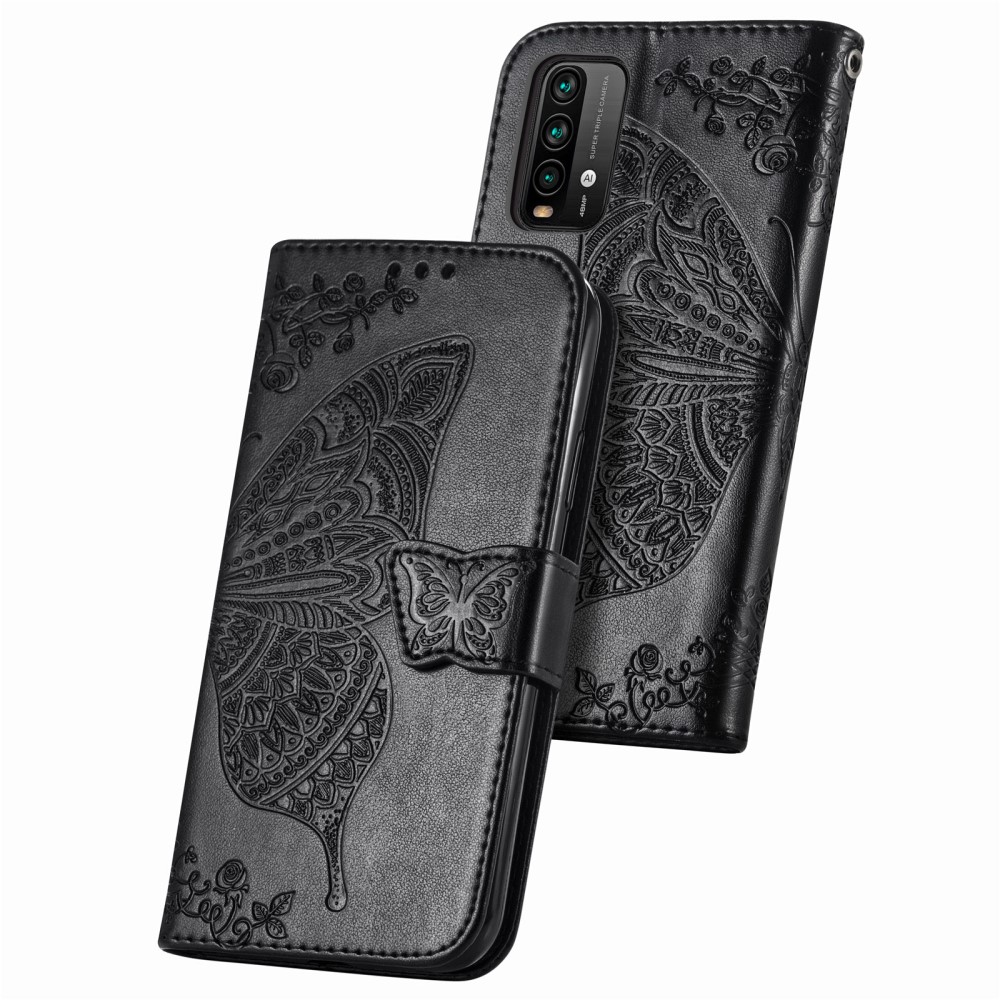  Xiaomi Redmi 9T - Butterfly Läder Fodral - Svart