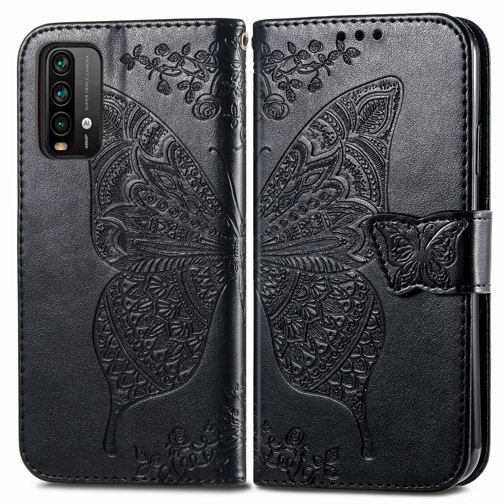  Xiaomi Redmi 9T - Butterfly Läder Fodral - Svart