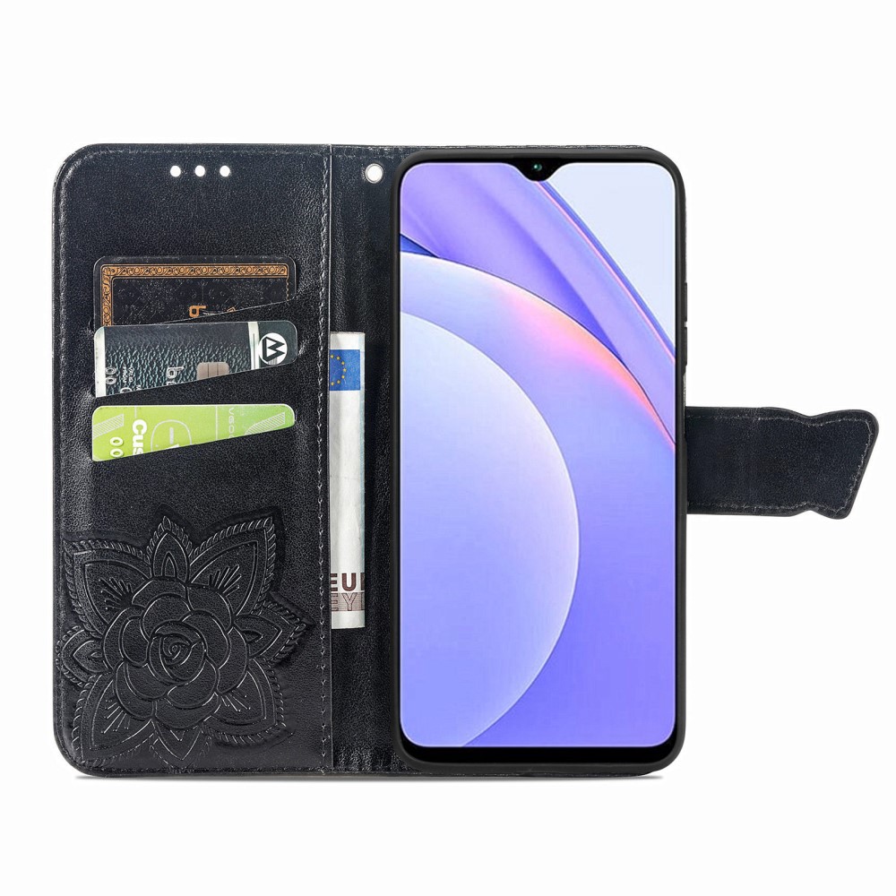  Xiaomi Redmi 9T - Butterfly Läder Fodral - Svart