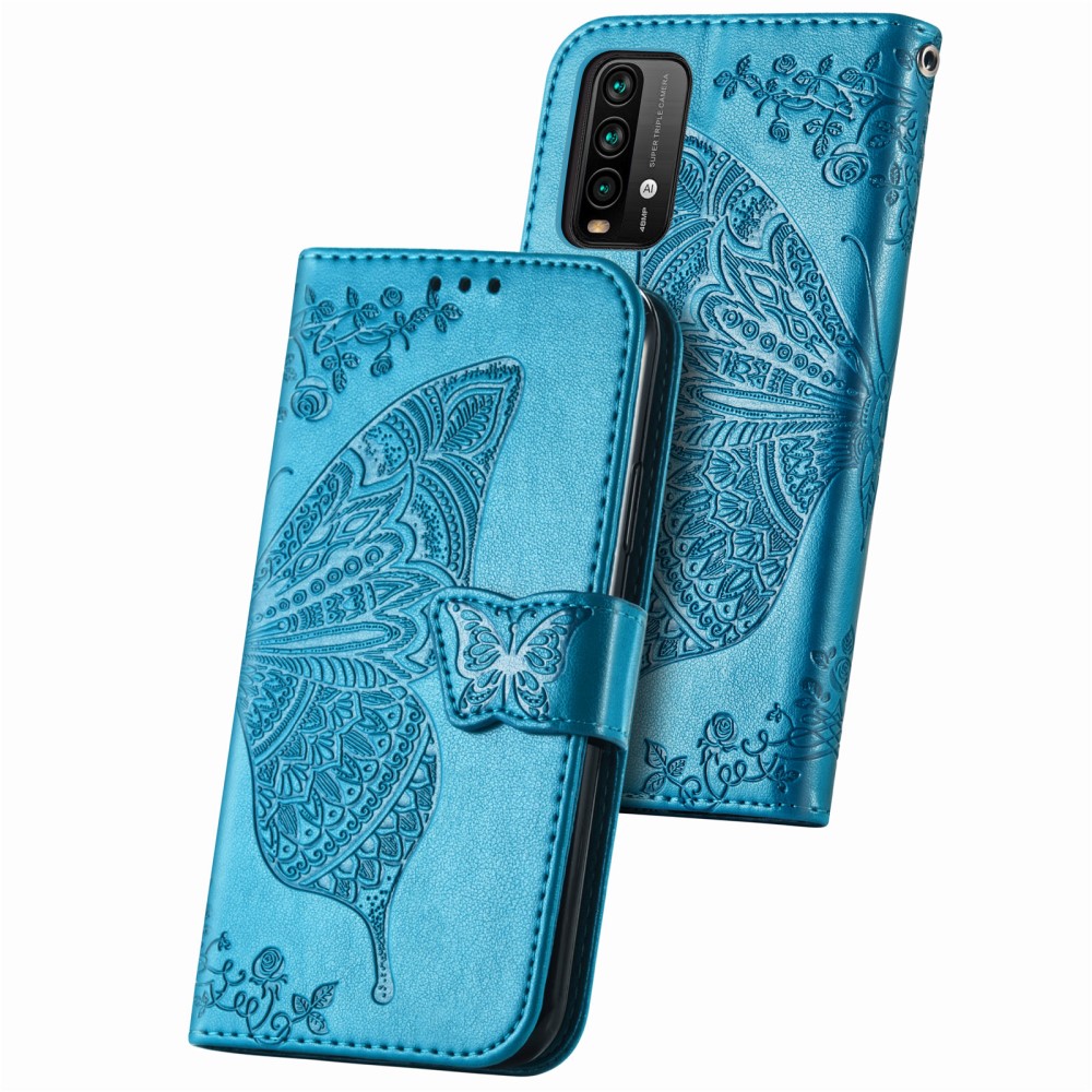  Xiaomi Redmi 9T - Butterfly Läder Fodral - Blå