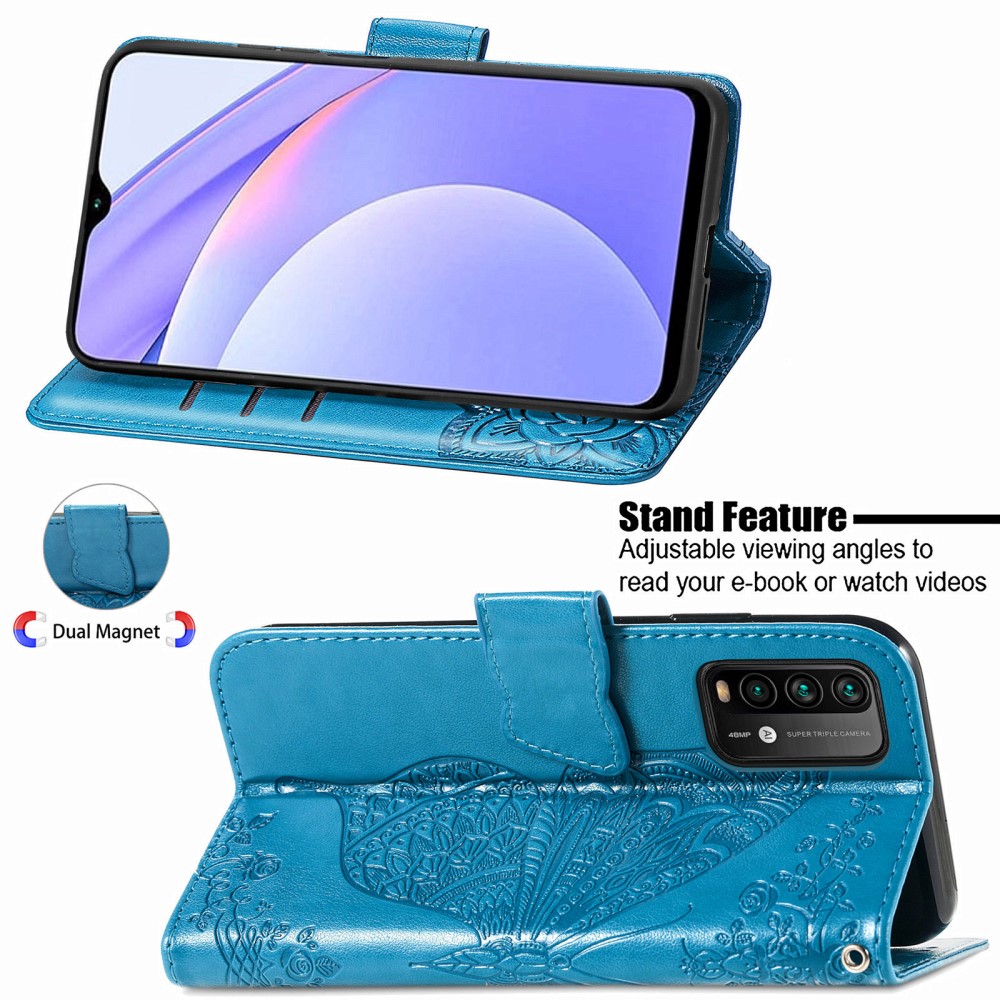 Xiaomi Redmi 9T - Butterfly Läder Fodral - Blå