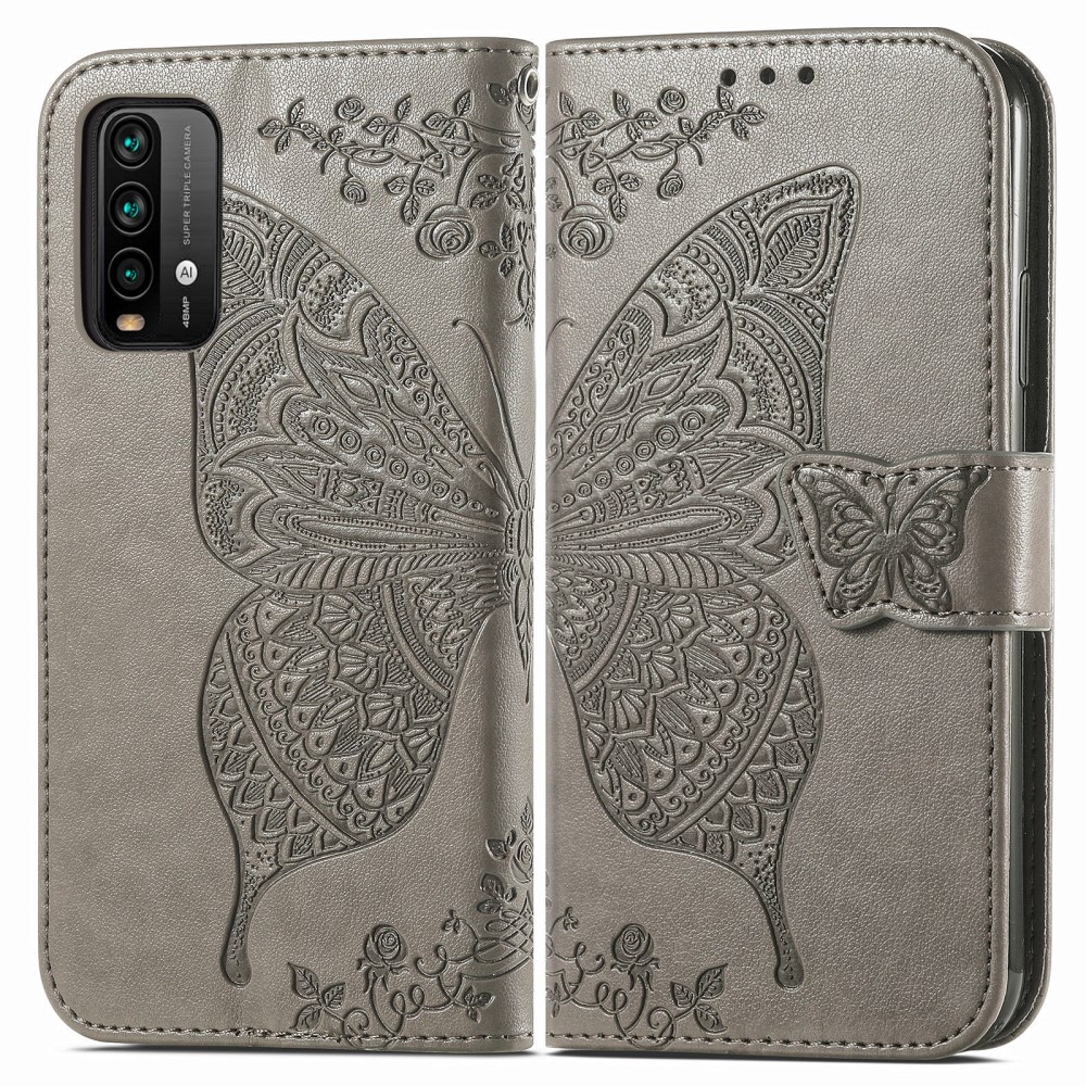  Xiaomi Redmi 9T - Butterfly Läder Fodral - Grå