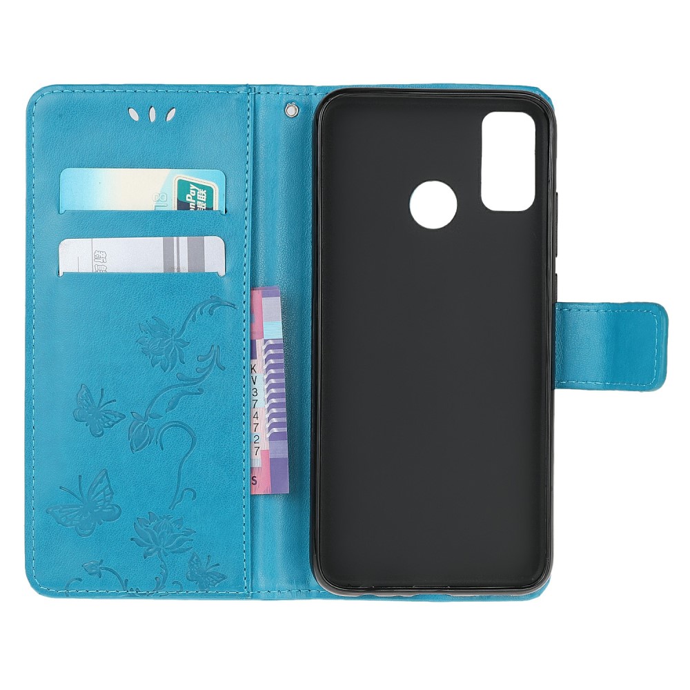  Motorola Moto G10/G20/G30 - Tryckt Flower/Butterfly Fodral - Blå