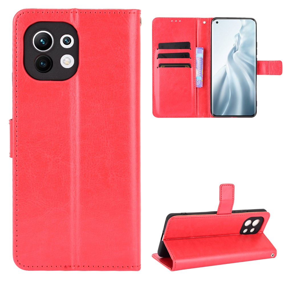  Xiaomi Mi 11 - Crazy Horse Fodral - Röd