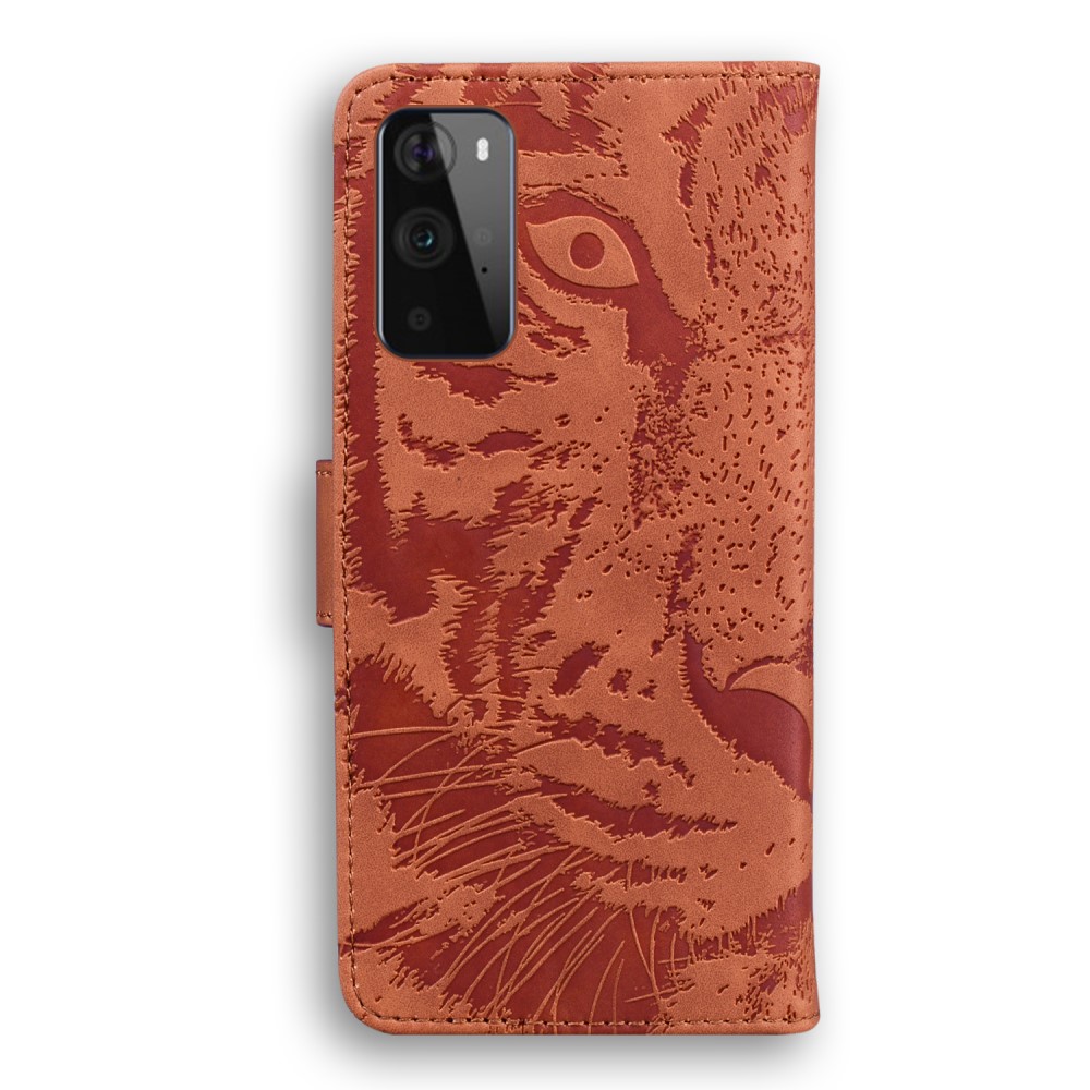  OnePlus 9 Pro - Tiger Tryck Läder Fodral - Brun