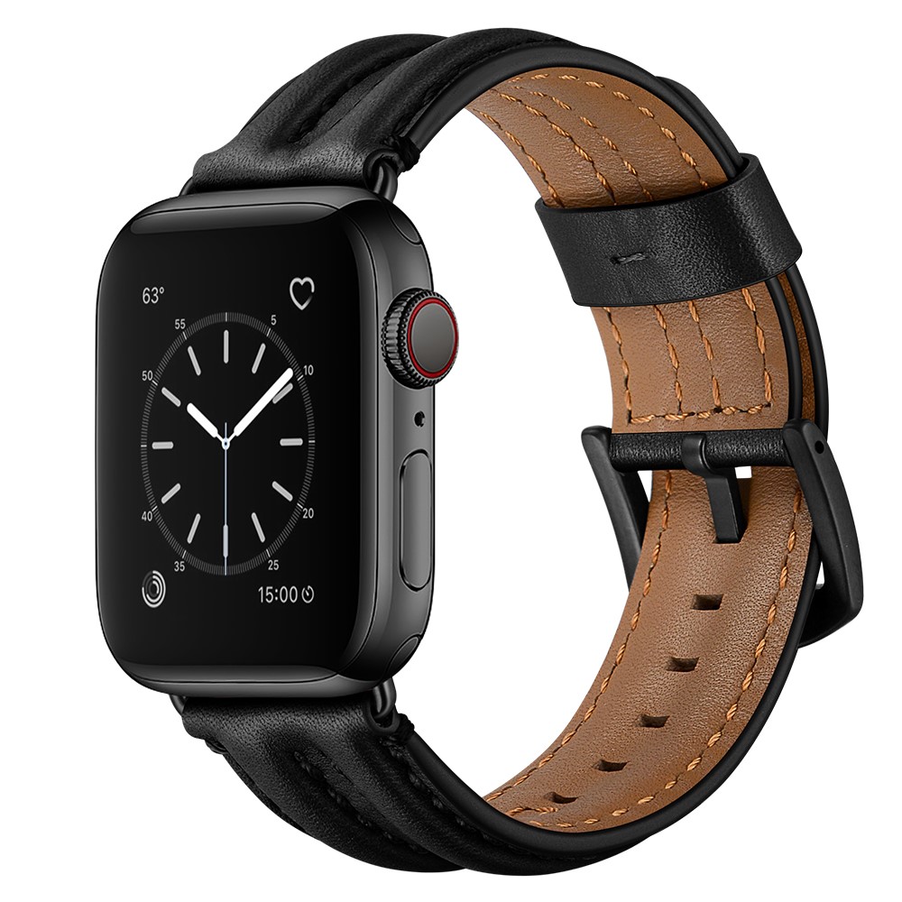  Äkta Läder Armband Apple Watch 42/44/45/46/49 mm Svart