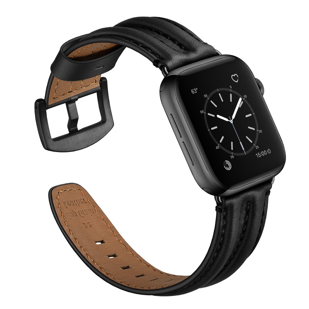  Äkta Läder Armband Apple Watch 42/44/45/46/49 mm Svart