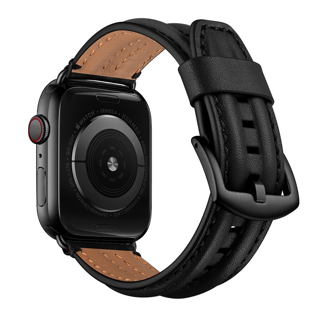  Äkta Läder Armband Apple Watch 42/44/45/46/49 mm Svart