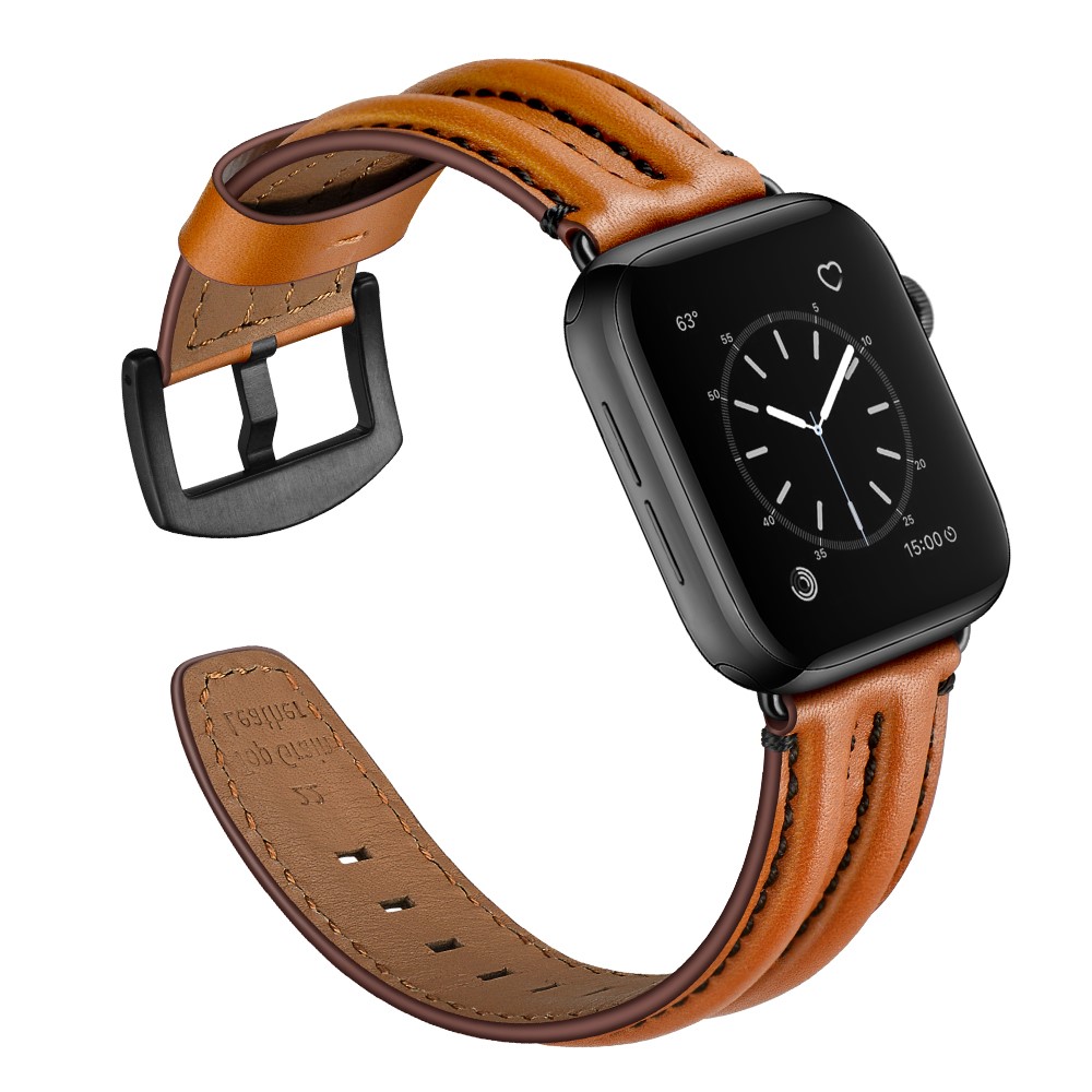  Äkta Läder Armband Apple Watch 42/44/45/46/49 mm Brun