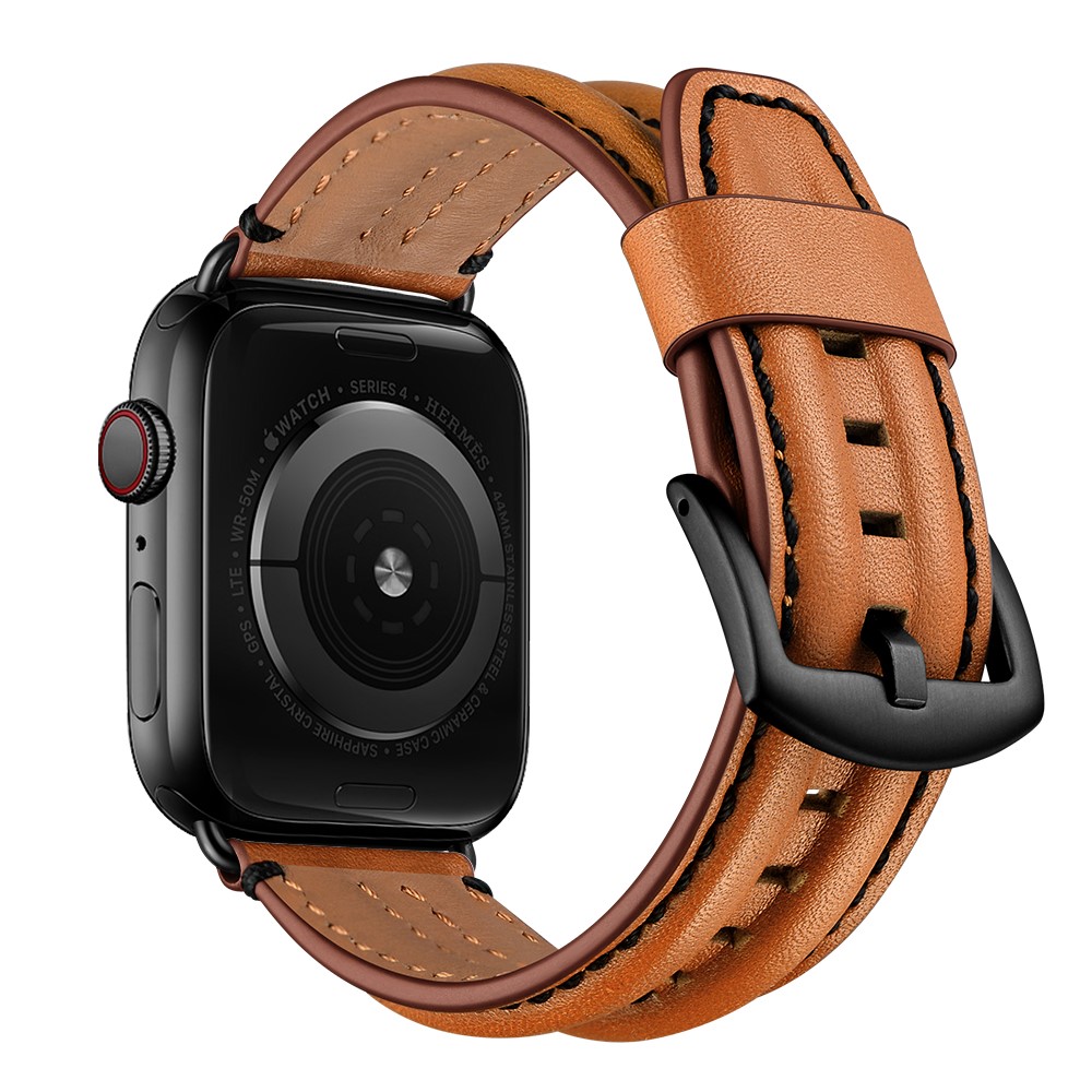  Äkta Läder Armband Apple Watch 42/44/45/46/49 mm Brun