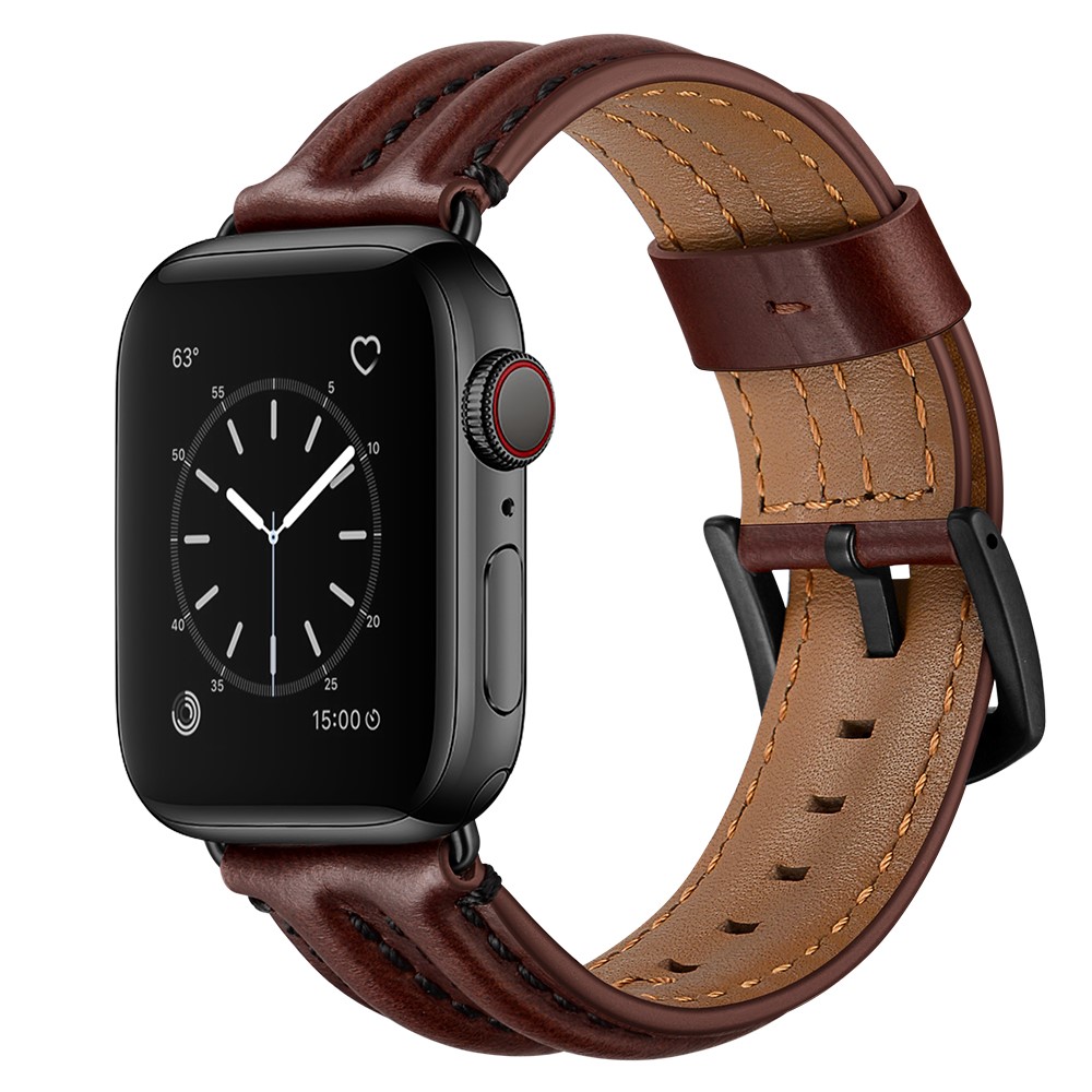  Äkta Läder Armband Apple Watch 42/44/45/46/49 mm Mörk Brun