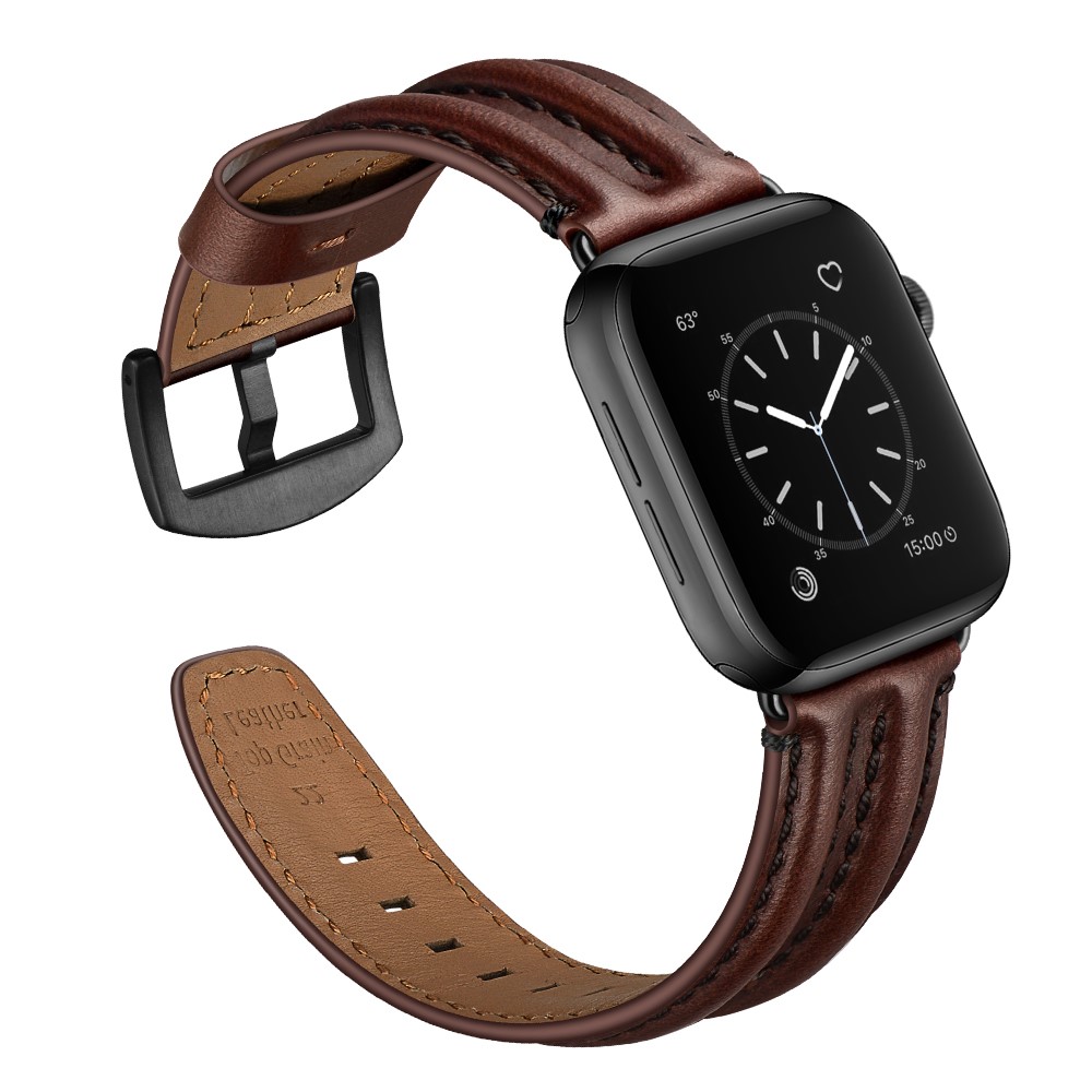  Äkta Läder Armband Apple Watch 42/44/45/46/49 mm Mörk Brun