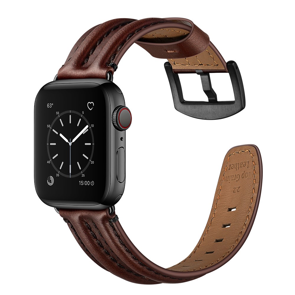  Äkta Läder Armband Apple Watch 42/44/45/46/49 mm Mörk Brun