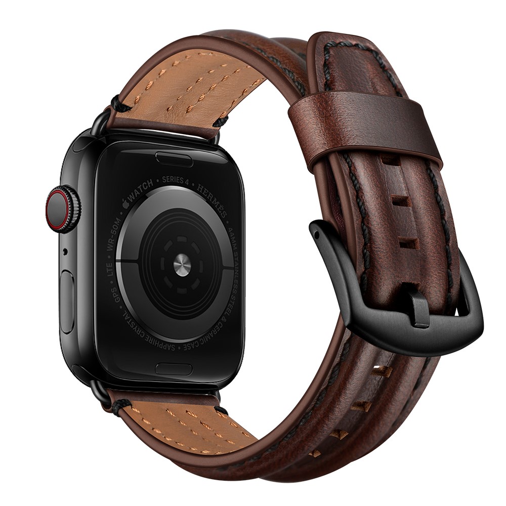  Äkta Läder Armband Apple Watch 42/44/45/46/49 mm Mörk Brun