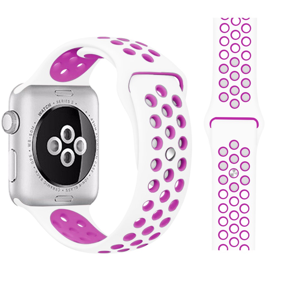  Ihåligt Silikon Armband Apple Watch 42/41/40/38 mm (M/L) - Vit/Lila