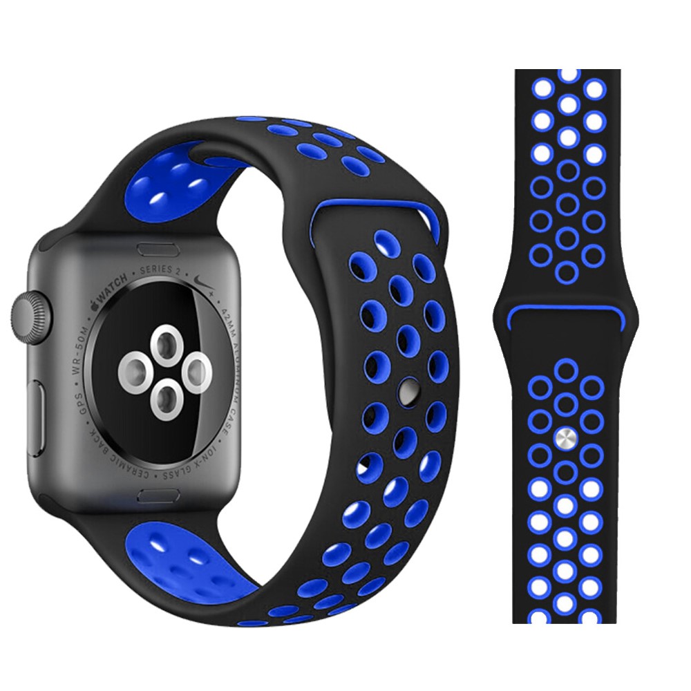  Ihåligt Silikon Armband Apple Watch 42/41/40/38 mm (M/L) - Svart/Blå