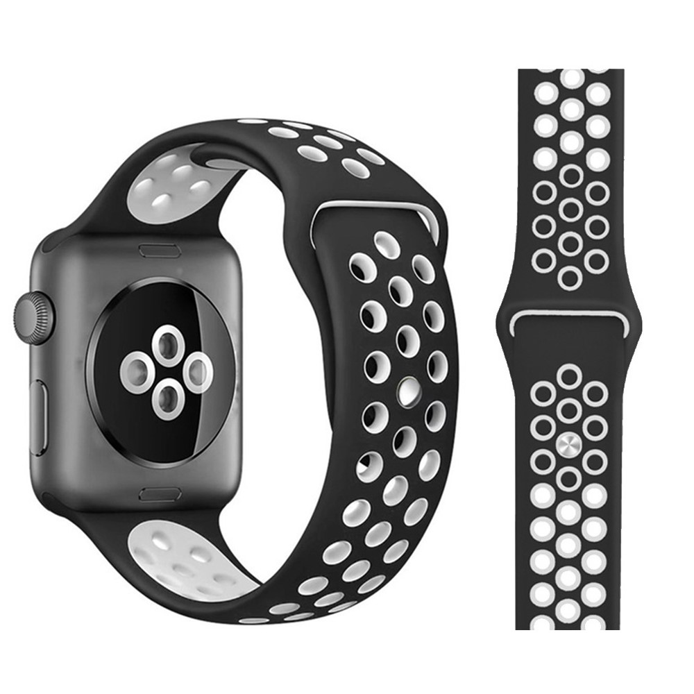  Ihåligt Silikon Armband Apple Watch 42/41/40/38 mm (M/L) - Svart/Vit
