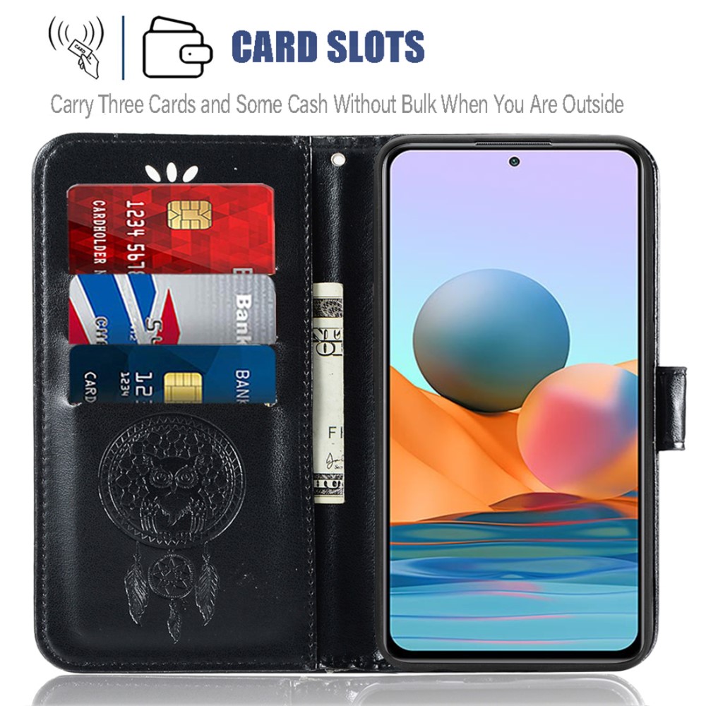  Xiaomi Redmi Note 10 Pro - Owl Dream Catcher Läder Fodral - Svart