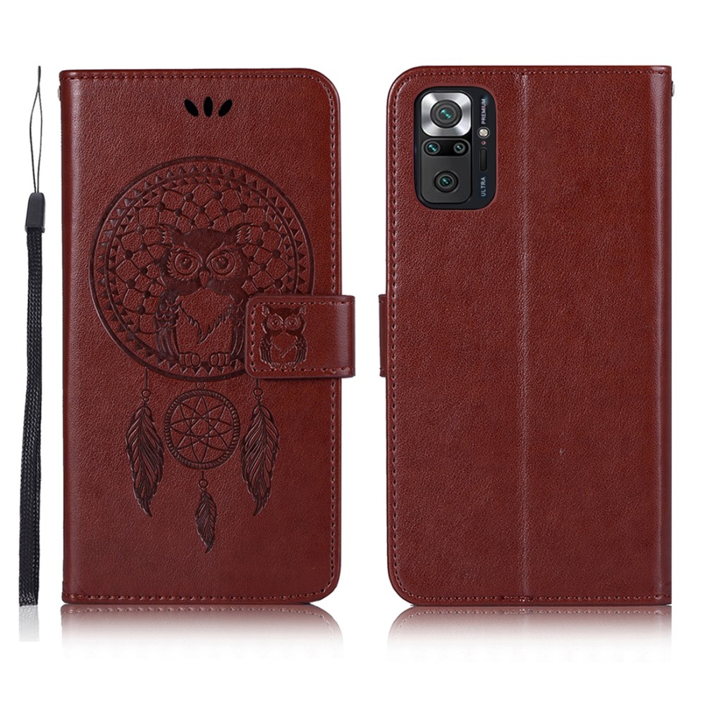  Xiaomi Redmi Note 10 Pro - Owl Dream Catcher Läder Fodral - Brun