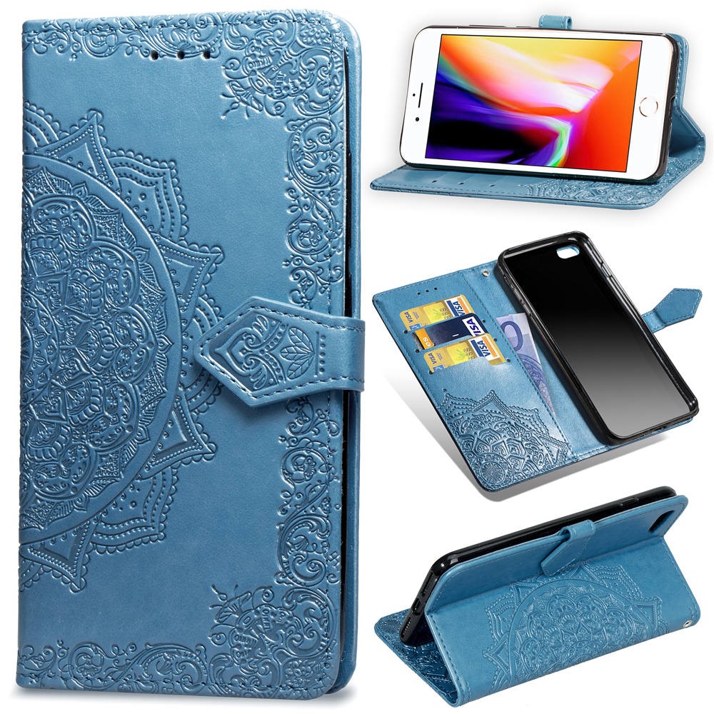  iPhone 7/8/SE (2020/2022) - Mandala Läder Fodral - Blå