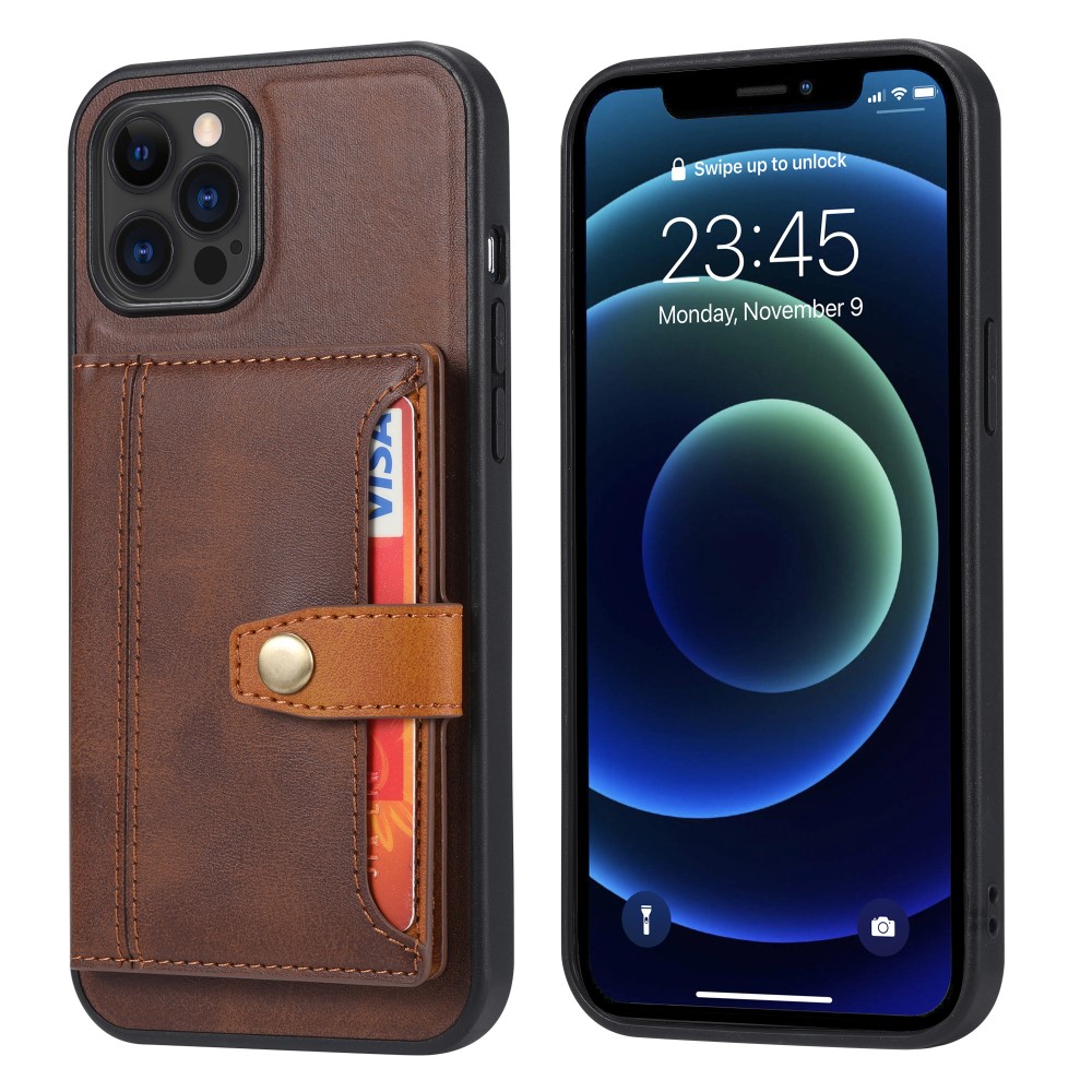  iPhone 12 / 12 Pro - Läder Skal Med Kortfack - Brun