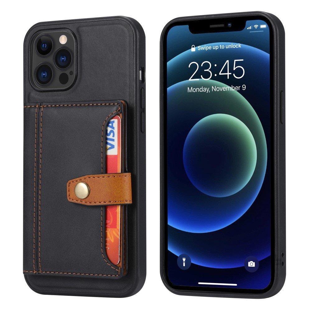  iPhone 12 / 12 Pro - Läder Skal Med Kortfack - Svart