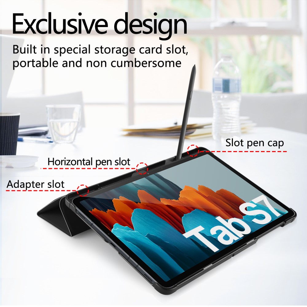  Samsung Tab S7 / Tab S8 - Tri-Fold Fodral Med Pennhållare - Svart