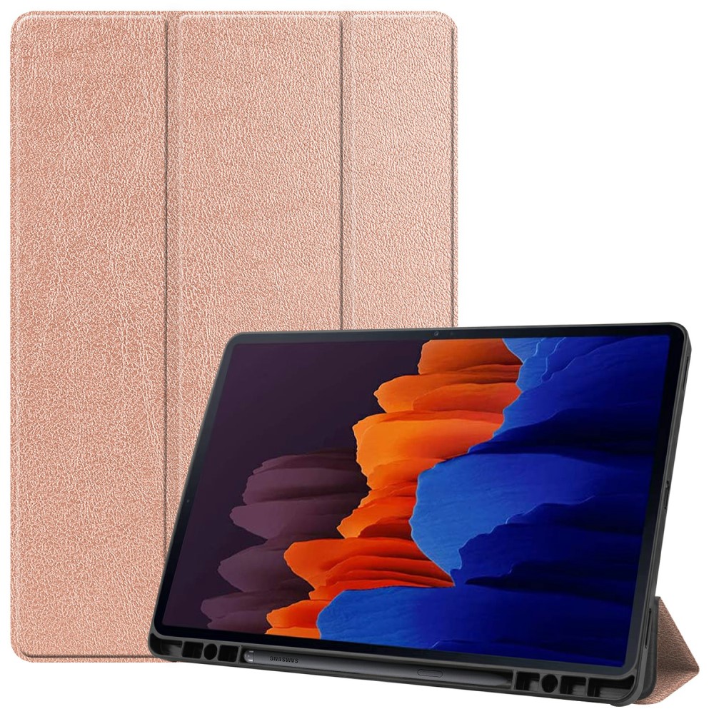  Samsung Galaxy Tab S7 Plus / Tab S8 Plus Tri-Fold Fodral Pennhållare Roséguld