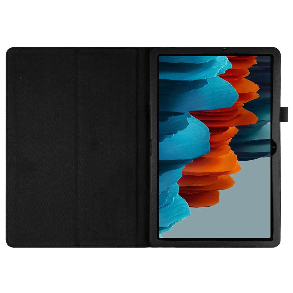  Samsung Galaxy Tab S7 Plus / Tab S8 Plus Litchi Läder Fodral Svart