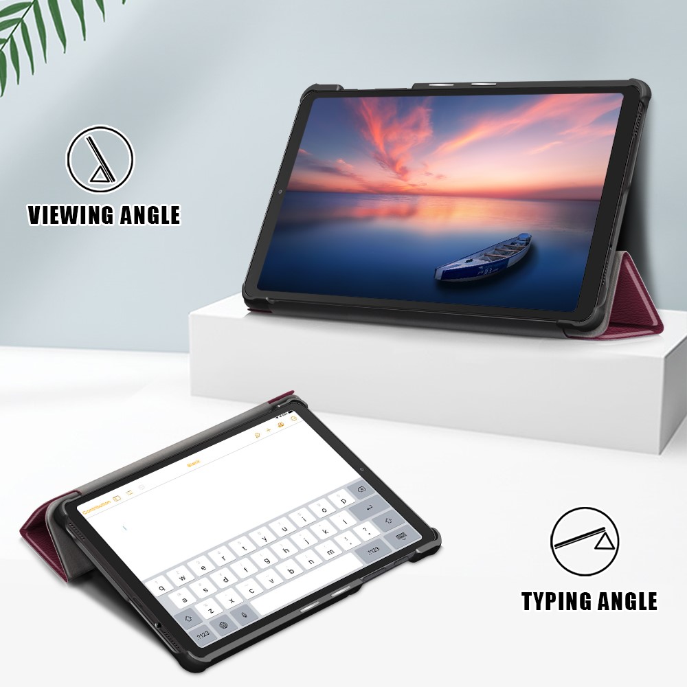  Samsung Galaxy Tab A7 Lite 8.7 - Tri-Fold Läder Fodral - Vinröd