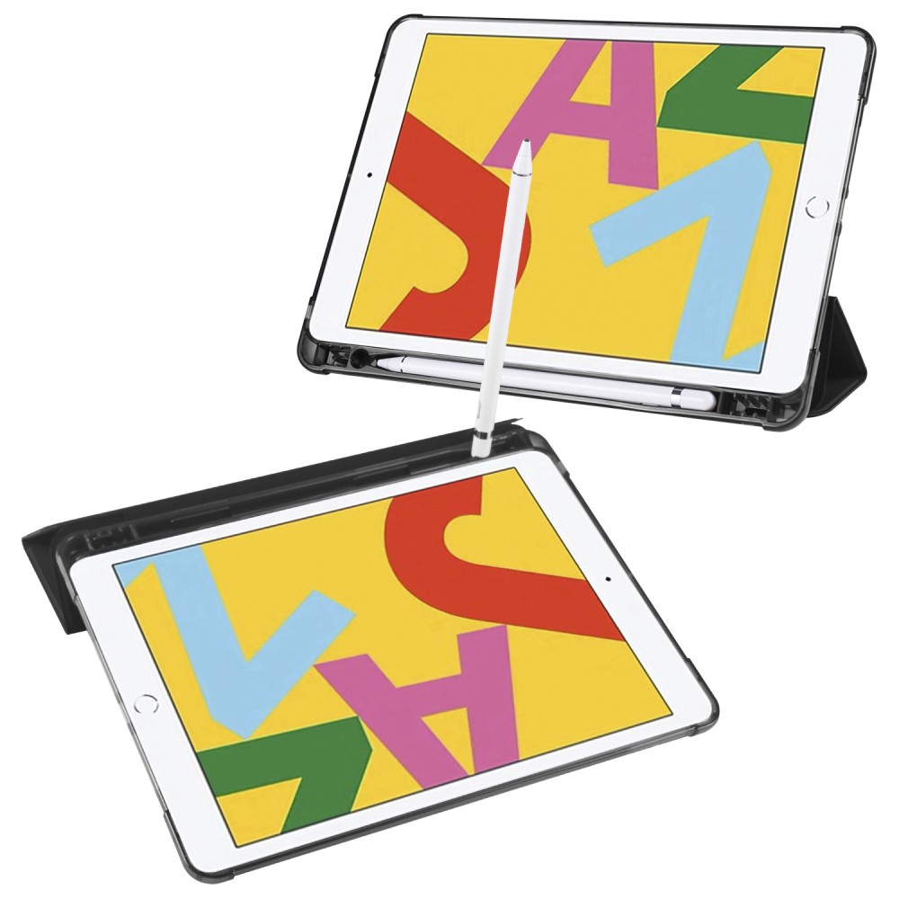  iPad 10.2 2019/2020/2021 Fodral Tri-Fold Med Pennhållare Svart