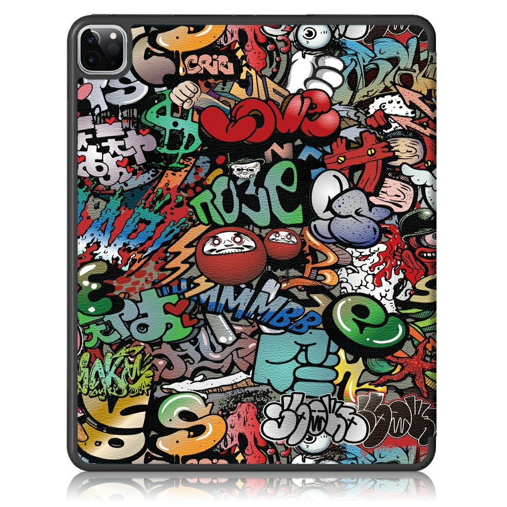  iPad Pro 12.9 (2020/2021) - Tri-Fold Fodral Med Pennhållare - Grafitti