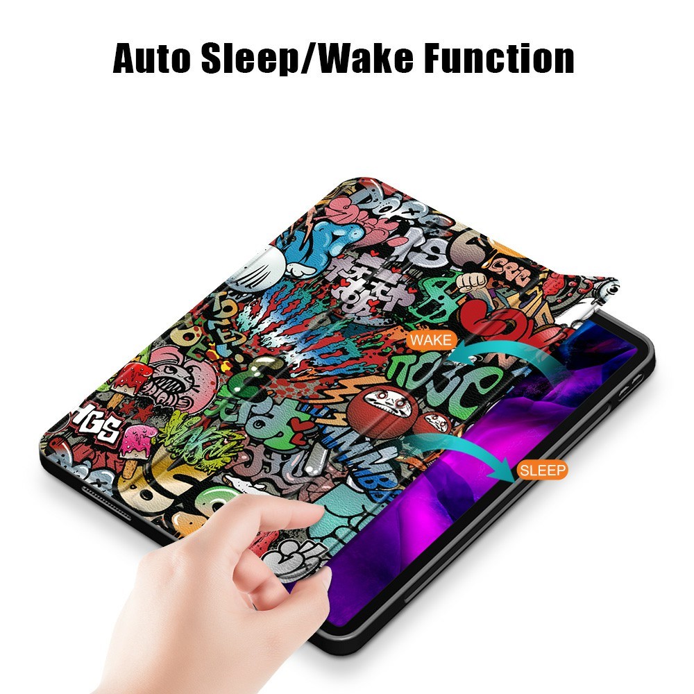  iPad Pro 12.9 (2020/2021) - Tri-Fold Fodral Med Pennhållare - Grafitti