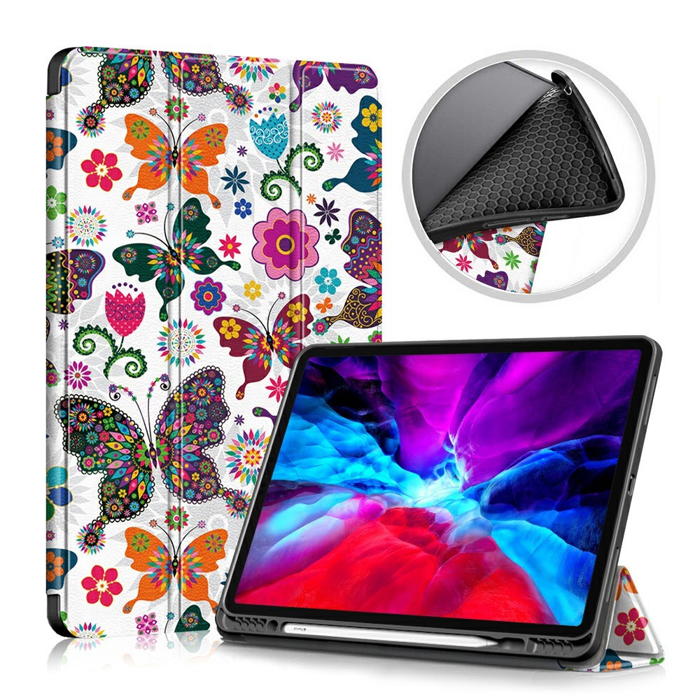  iPad Air 2026-2020/Pro 11 Tri-Fold Fodral Pennhållare Fjärilar